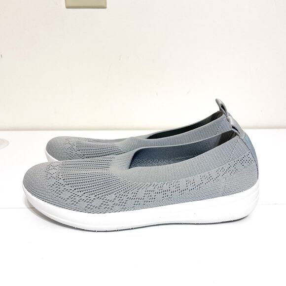 FitFlop Womens Uberknit Ballerina Flats Size 8.5 Gray Slip‎ On Knit Toning Shoes
